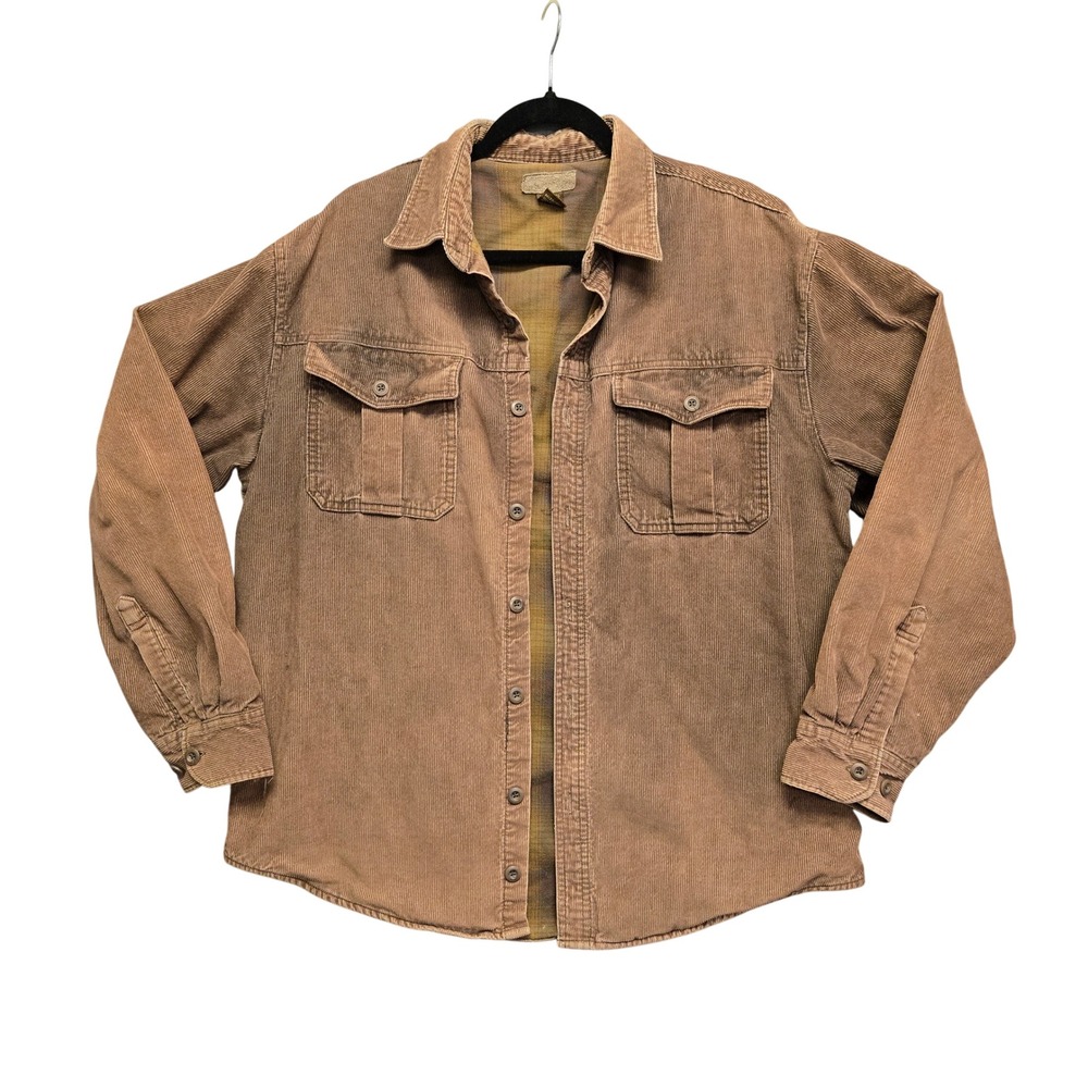 Vintage Distressed Corduroy Shirt Flannel Lined Gorpcore Earth Brown Rustic - Picture 2 of 10